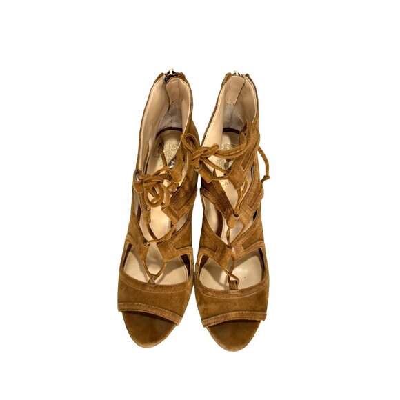 Vince Camuto Kamaye Ghillie Platform Sandal Tan Suede Lace-UP Chunky Heels 9 - Picture 6 of 12